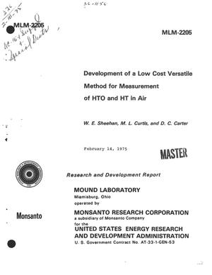 Development of a Low Cost Versatile Method for Measurement of HTO and HT in Air