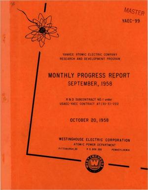Primary view of object titled 'Monthly Progress Report for the Period September 1 to 30, 1958'.