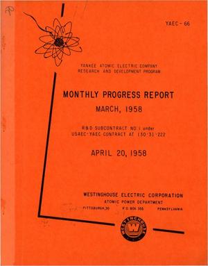 Monthly Progress Report for the Period March 1 to 31, 1958