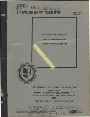 Homogeneous Reactor Project Quarterly Progress Report for Period Ending July 31, 1955