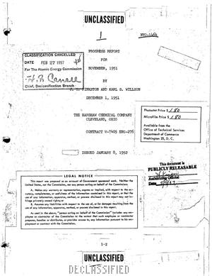 PROGRESS REPORT FOR NOVEMBER 1951
