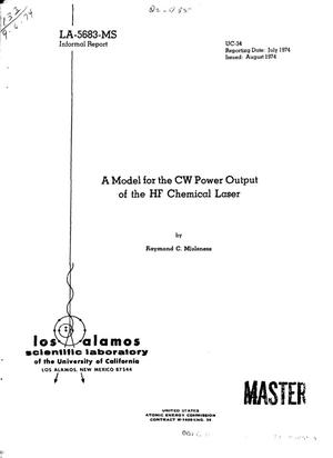 Model for the CW Power Output of the HF Chemical Laser