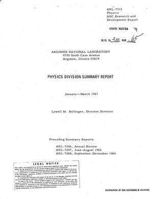 PHYSICS DIVISION SUMMARY REPORT, JANUARY--MARCH 1967.