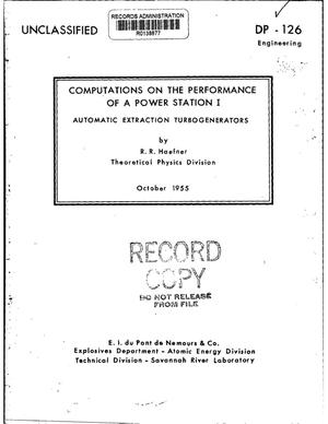 Computations on the Performance of a Power Station I: Automatic Extraction Turbogenerators