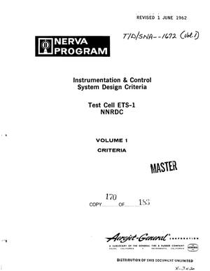 Instrumentation and control system design criteria. Test cell ETS-1 NNRDC. Volume I. Criteria