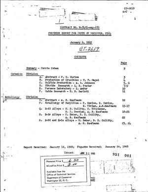 Progress Report for Month of December 1944