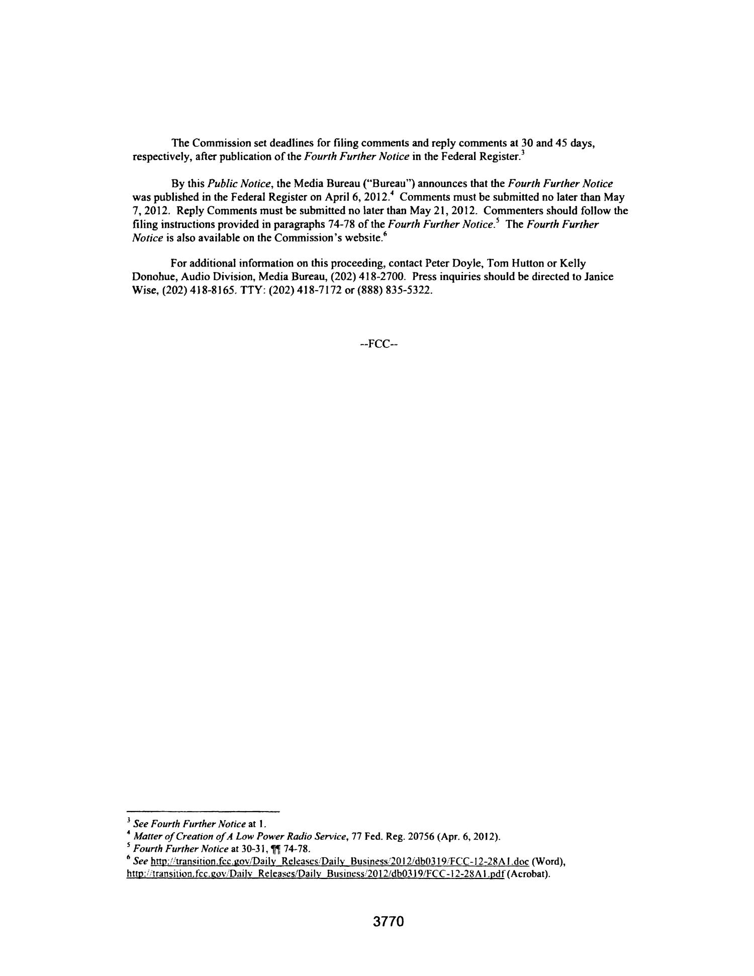 FCC Record, Volume 27, No. 5, Pages 3728 to 4696, April 9 - April 27, 2012
                                                
                                                    3770
                                                