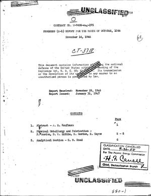 PROGRESS (A-1) REPORT FOR THE MONTH OF OCTOBER 1946