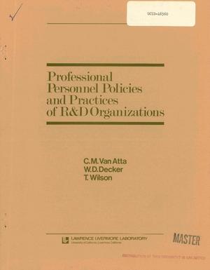 Professional personnel policies and practices of R and D organizations