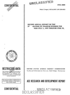 Second Annual Report on the Preparation of Uranium Hydride. Period Covered: July 1, 1953 Through June 30, 1954