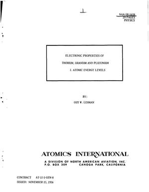 Electronic Properties of Thorium, Uranium and Plutonium. [Part] 1. Atomic Energy Levels