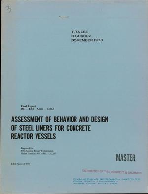 Primary view of Assessment of behavior and design of steel liners for concrete reactor vessels. Final report