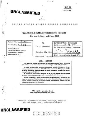 QUARTERLY SUMMARY RESEARCH REPORT FOR APRIL, MAY, AND JUNE 1949