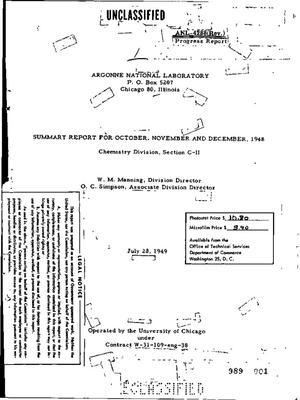CHEMISTRY DIVISION, SECTION C-II SUMMARY REPORT FOR OCTOBER, NOVEMBER, AND DECEMBER 1948