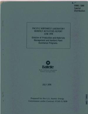 Pacific Northwest Laboratory monthly activities report, June 1974
