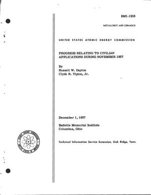 Progress Relating to Civilian Applications During November 1957