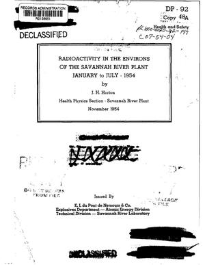 Radioactivity in the Environs of the Savannah River Plant, January to July 1954