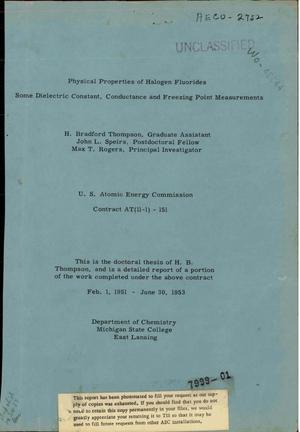 Primary view of object titled 'An Investigation of Certain Physical Properties of Halogen Fluorides'.
