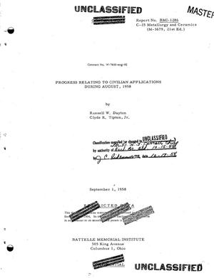 Progress Relating to Civilian Applications During August 1958