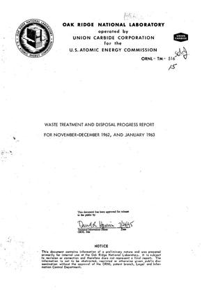 Waste treatment and disposal progress report for November-December 1962, and January 1963