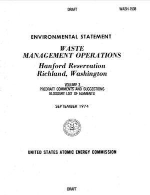 Waste Management Operations, Hanford Reservation, Richland, Washington: Environmental Statement. Volume 3