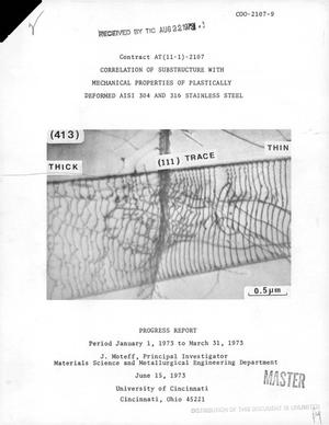 Correlation of Substructure With Mechanical Properties of Plastically Deformed Aisi 304 and 316 Stainless Steel. Progress Report, January 1--March 31, 1973