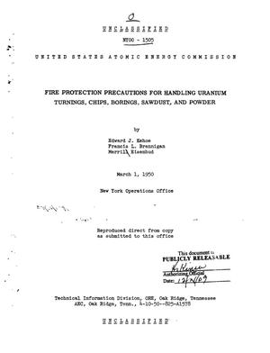 Fire Protection Precautions for Handling Uranium Turnings, Chips, Borings, Sawdust, and Powder