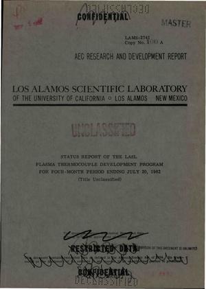 Status Report of the Lasl Plasma Thermocouple Development Program for Four- Month Period Ending July 20, 1962.