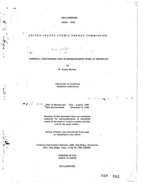 Chemical Procedures Used in Bombardment Work at Berkeley. Addendum No. 1