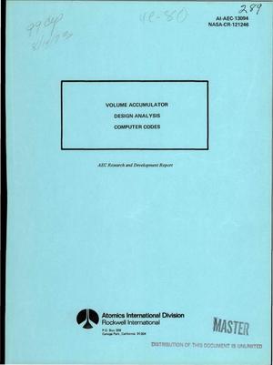 Volume accumulator design analysis computer codes