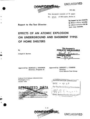 Effects of an Atomic Explosion on Underground and Basement Types of Home Shelters