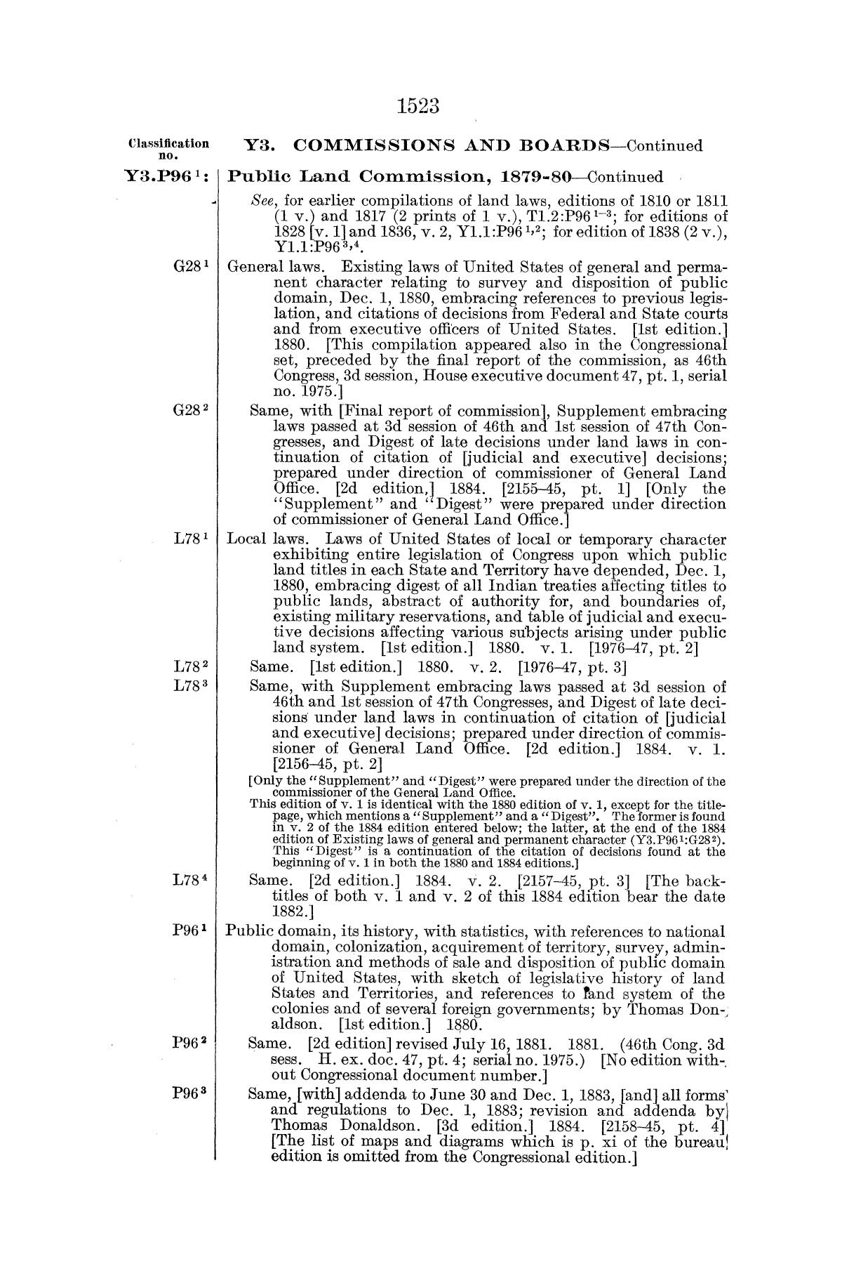 Checklist of United States Public Documents, 1789-1909, Third Edition Revised and Enlarged, Volume 1, Lists of Congressional and Departmental Publications
                                                
                                                    1523
                                                