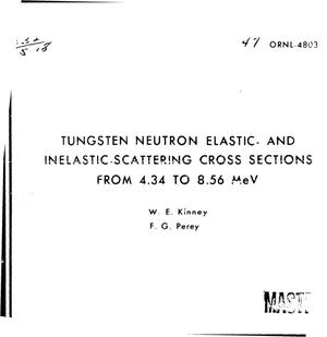 Tungsten neutron elastic- and inelastic-scattering cross sections from 4.34 to 8.56 MeV