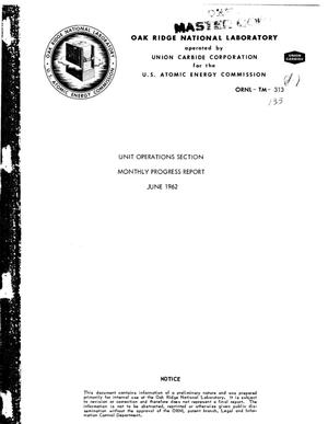 Chemical Technology Division. Unit Operations Section Monthly Progress Report, June 1962