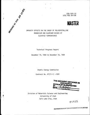 Impurity Effects on the Creep of Polycrystalline Magnesium and Aluminum Oxides at Elevated Temperatures. Technical Progress Report, December 19, 1968--December 18, 1969.