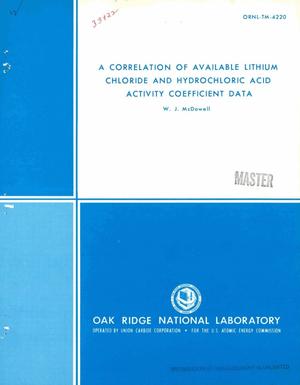 Correlation of available lithium chloride and hydrochloric acid activity coefficient data