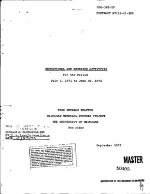 Ford Nuclear Reactor: educational and research activities, July 1, 1971-- June 30, 1972