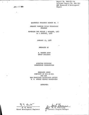 ORGANIC RANKINE CYCLE TECHNOLOGY PROGRAM. Quarterly Progress Report No. 7, October 1, 1967--January 1, 1968.
