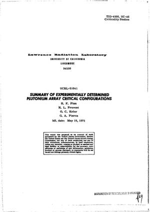 Summary of Experimentally Determined Plutonium Array Critical Configurations.