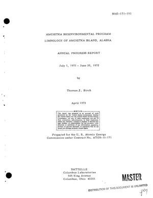 Amchitka bioenvironmental program. Limnology of Amchitka Island, Alaska. Annual progress report, July 1, 1971--June 30, 1972
