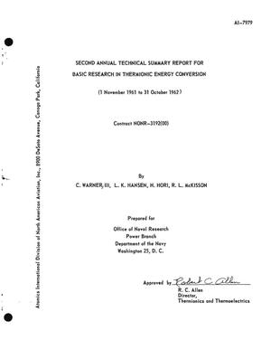 Second Annual Technical Summary Report for Basic Research in Thermionic Energy Conversion. Covering Period November 1, 1961 to October 31, 1962