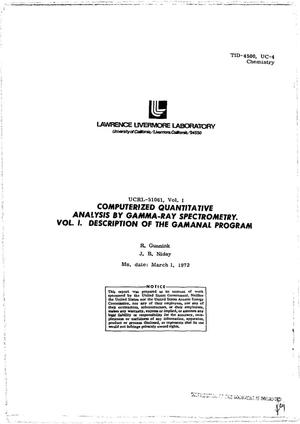 Computerized Quantitative Analysis by Gamma-Ray Spectrometry. Volume I. Description of the Gamanal Program.