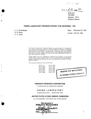 MOUND LABORATORY PROGRESS REPORT FOR DECEMBER 1965