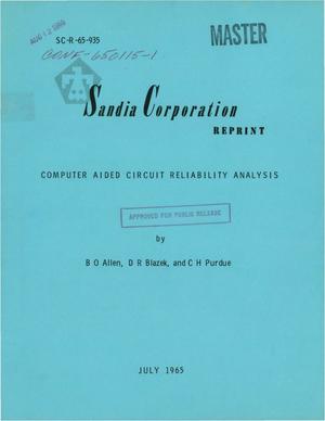 Primary view of object titled 'COMPUTER AIDED CIRCUIT RELIABILITY ANALYSIS'.
