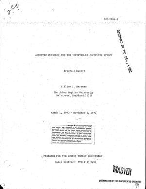 Acoustic Emission and the Portevin-Le Chatelier Effect. Progress Report, March 1, 1972--November 1, 1972.