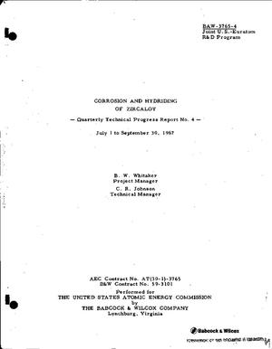 Corrosion and Hydriding of Zircaloy. Quarterly Technical Progress Report No. 4, July 1 to September 30, 1967.