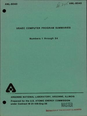 USAEC Computer Program Summaries. Numbers 1 through 54