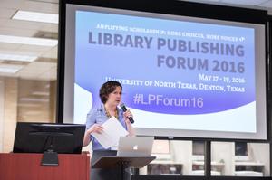 [Sarah Lippincott at the Library Publishing Forum 2016]