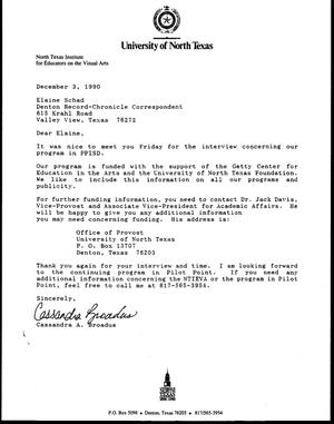 [Letter from Cassandra Broadus to Elaine Schad, December 3, 1990]