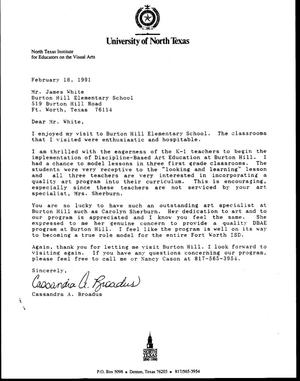 [Letter from Cassandra Broadus to James White, February 18, 1991]